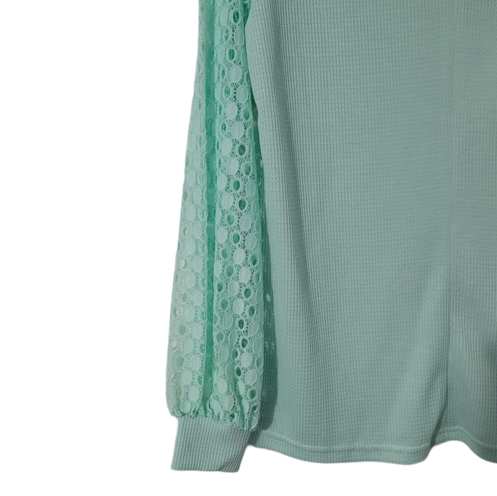 NWT  Miholl   Women's M   Waffle Knit   Top   Aqua Green - Picture 6 of 15